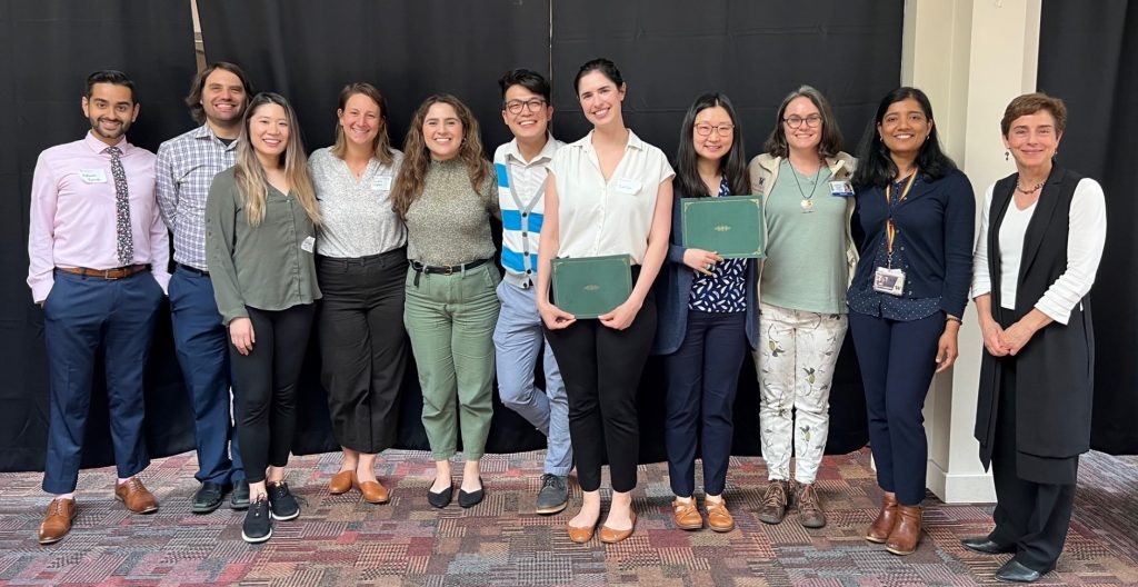 Resident Research Day presenters on May 25: Ashwin Karnik, Daniel Fisher, Marlene Tai, Jacqueline Chipkin, Nahzaneen Sedehi, James Lee, Joellyn Sheehy, Yanni Chang (received Best Presentation Award), Maureen Murphy-Ryan, Mini Jacob, Amelia Gallitano (visiting faculty from the University of Arizona)
