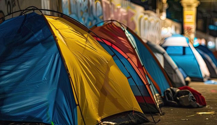 Tents on city sidewalk